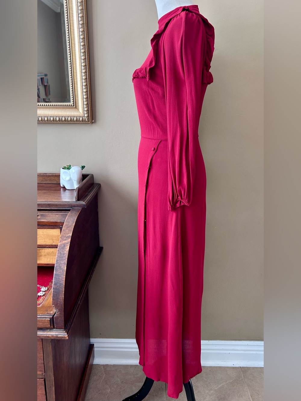 Reformation Gillian Dress Red Long Sleeve Ruffle Size 6 - Picture 6 of 13
